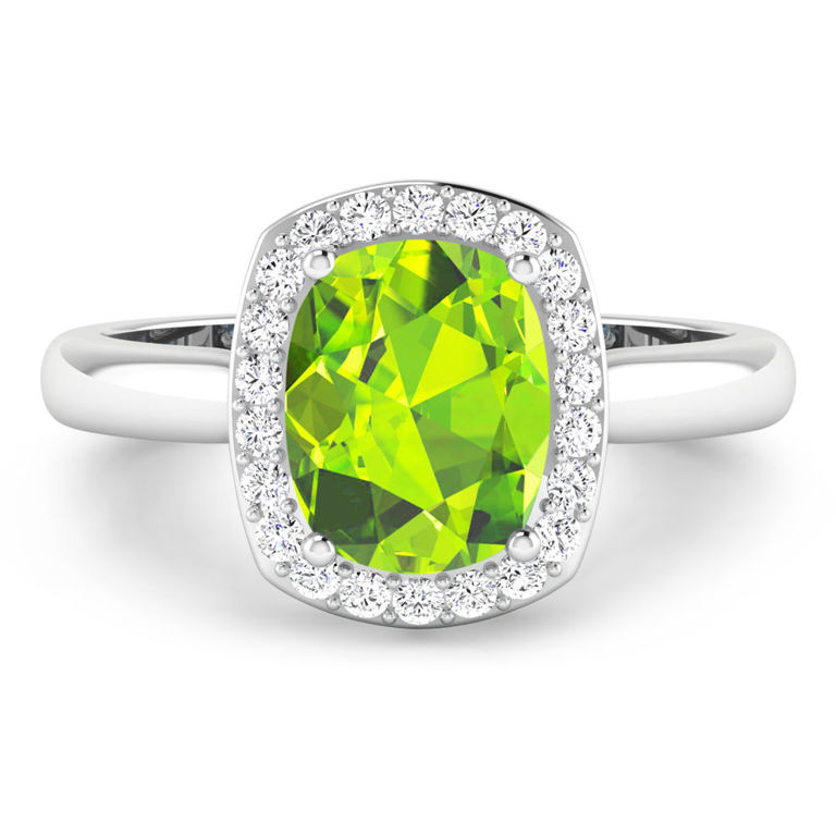 14k White Gold Peridot and Diamond Ring