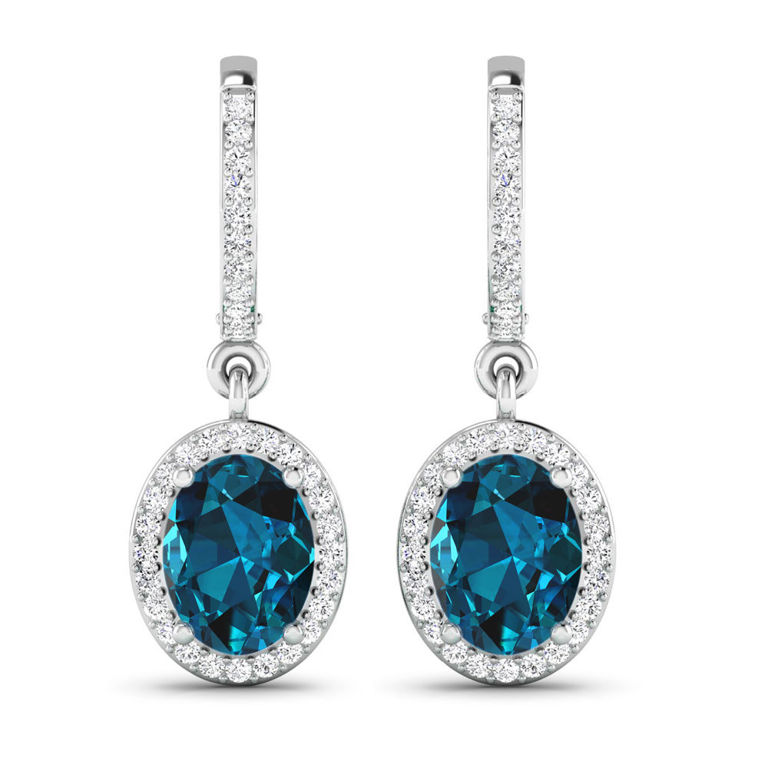 14k White Gold Topaz and Diamond Earrings