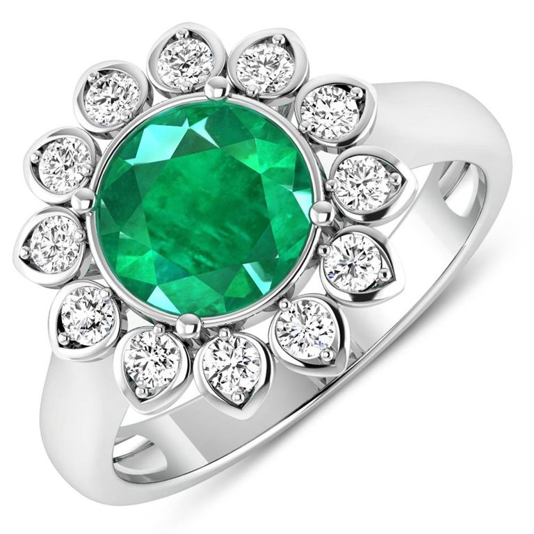 14k White Gold Emerald and Diamond Ring