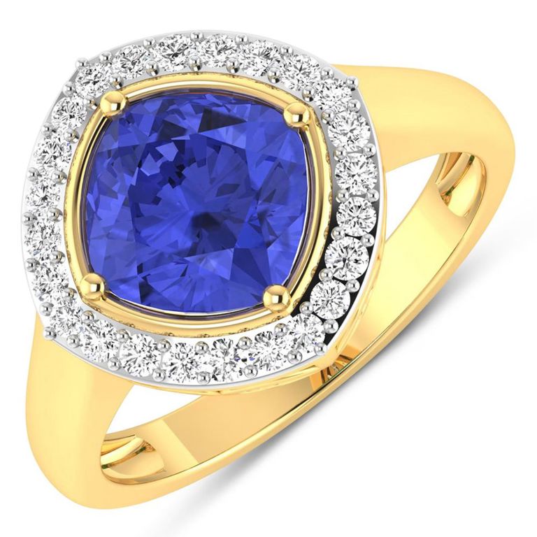 14k Yellow Gold Tanzanite and Diamond Ring