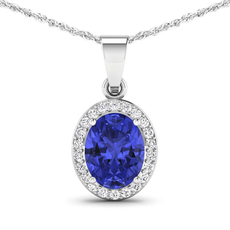 14k White Gold Tanzanite and Diamond Pendant