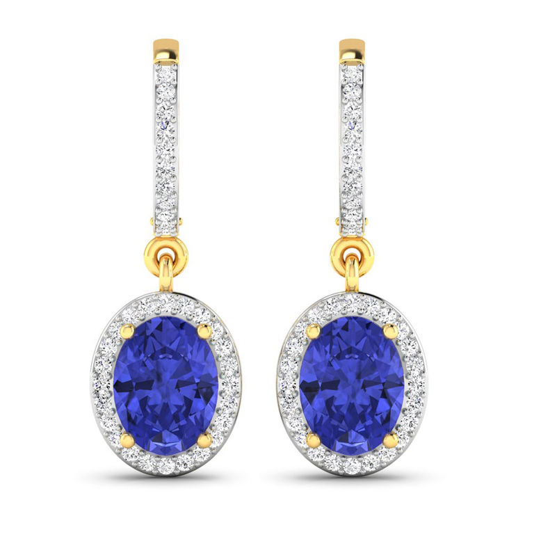 14k Yellow Gold Tanzanite and Diamond Earrings