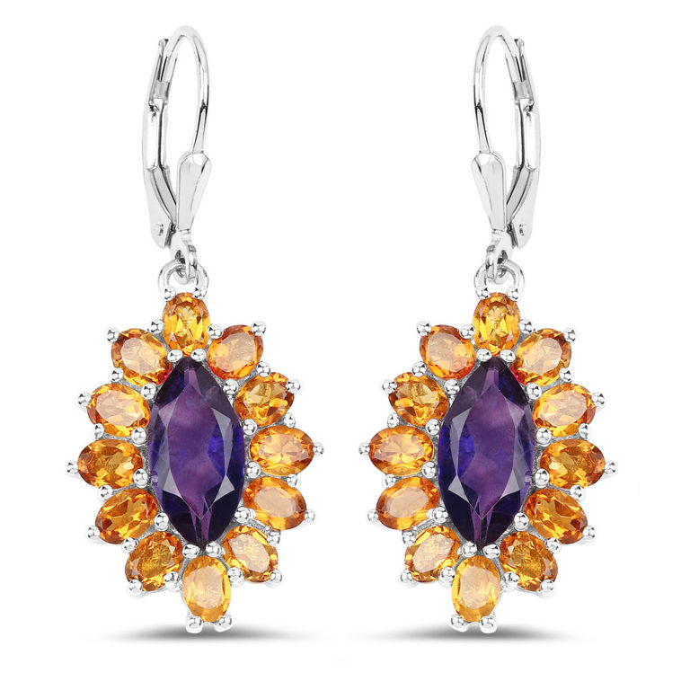 Sterling Silver Amethyst and Citrine Earrings