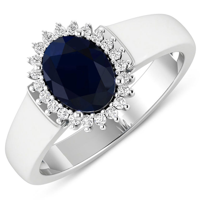 14k White Gold Blue Sapphire and Diamond Ring