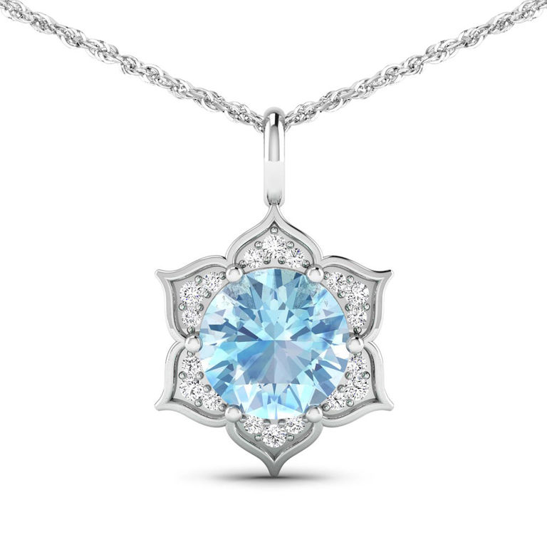 14k White Gold Aquamarine and Diamond Pendant