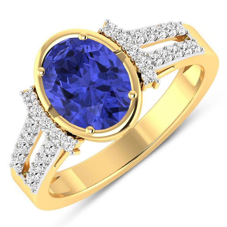 14k Yellow Gold Tanzanite and Diamond Ring