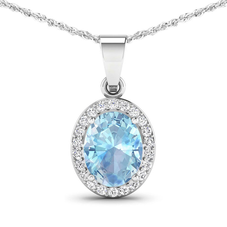 14k White Gold Aquamarine and Diamond Pendant
