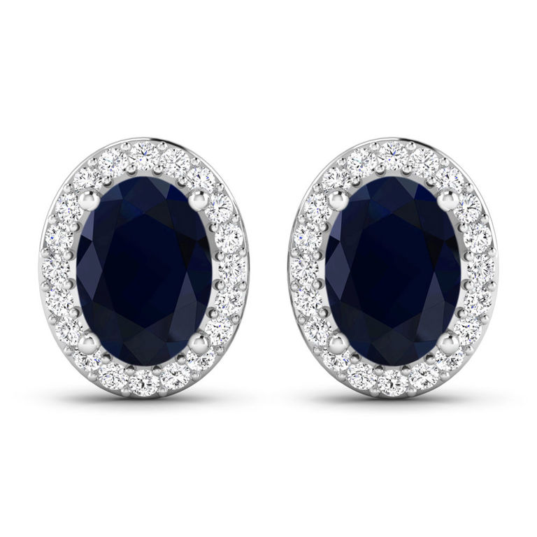 14k White Gold Blue Sapphire and Diamond Earrings