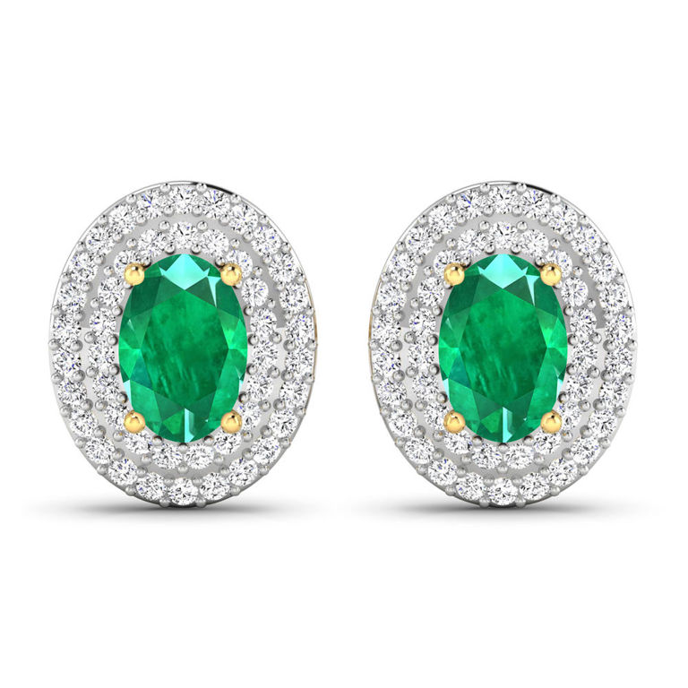 14k Yellow Gold Emerald and Diamond Earrings