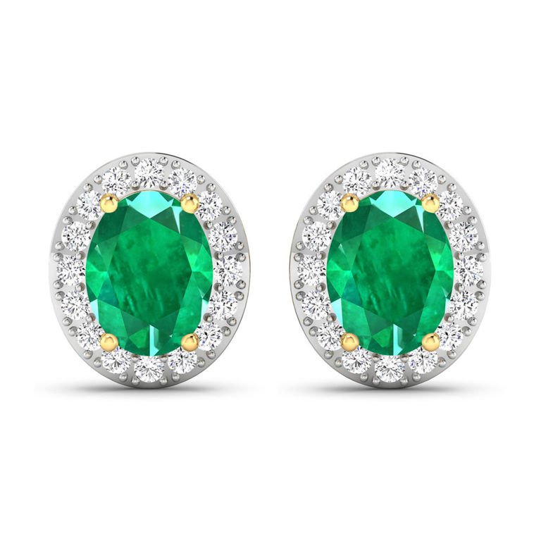 14k Yellow Gold Emerald and Diamond Earrings