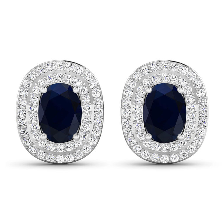 14k White Gold Blue Sapphire and Diamond Earrings