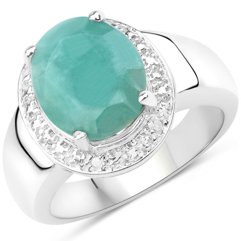 Sterling Silver Emerald and Diamond Ring