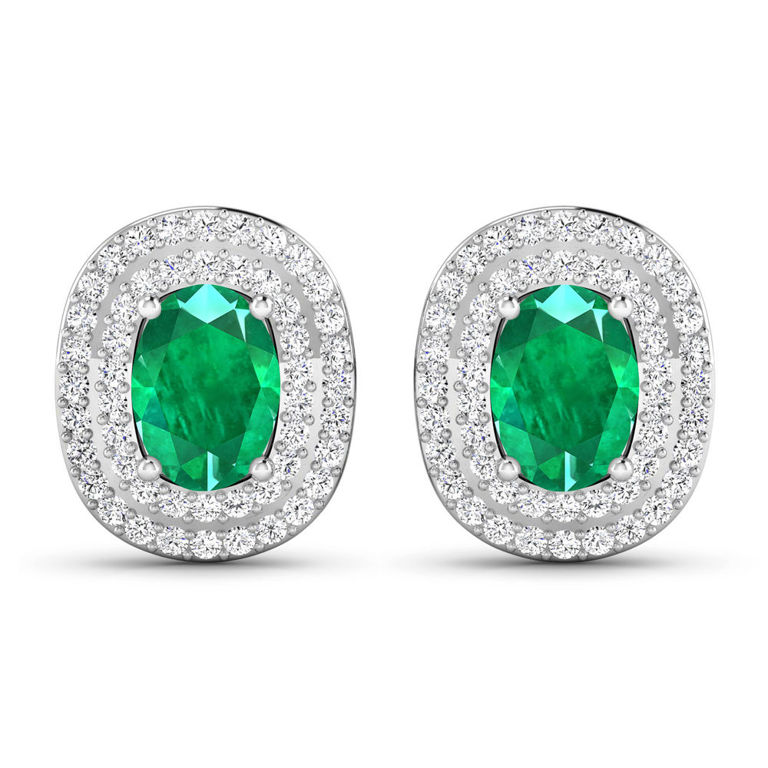 14k White Gold Emerald and Diamond Earrings