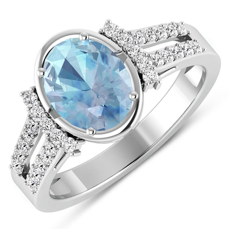 14k White Gold Aquamarine and Diamond Ring