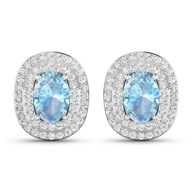 14k White Gold Aquamarine and Diamond Earrings