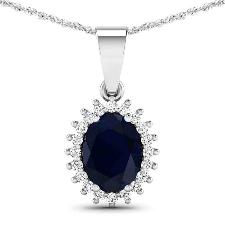 14k White Gold Sapphire and Diamond Pendant