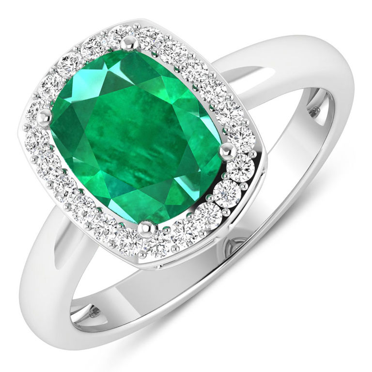 14k White Gold Emerald and Diamond Ring