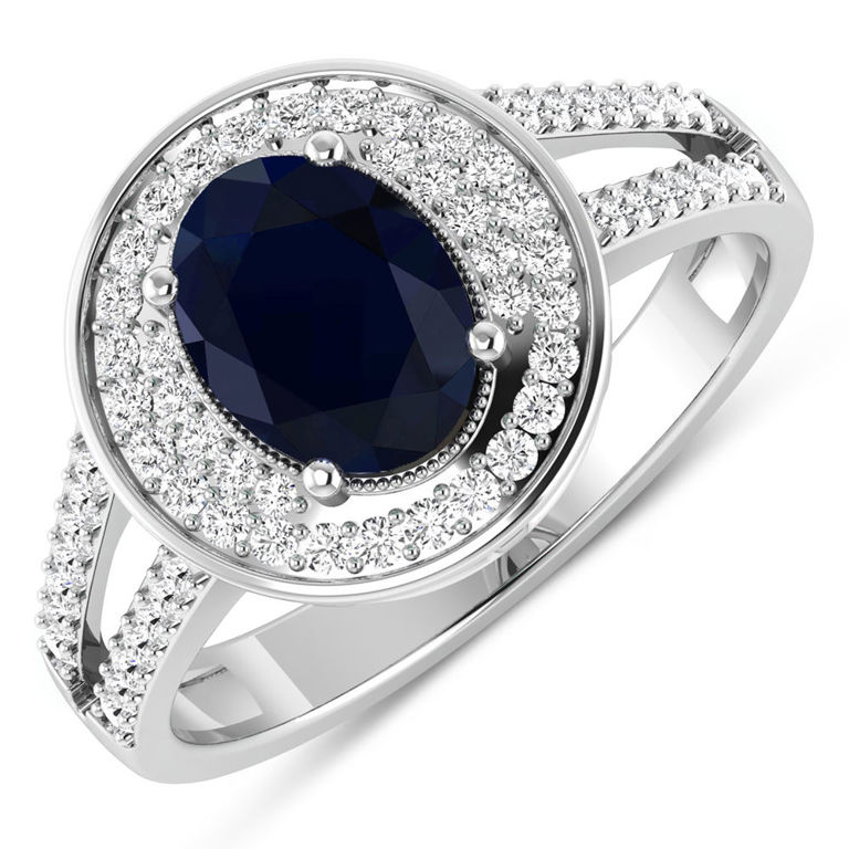 14k White Gold Blue Sapphire and Diamond Ring