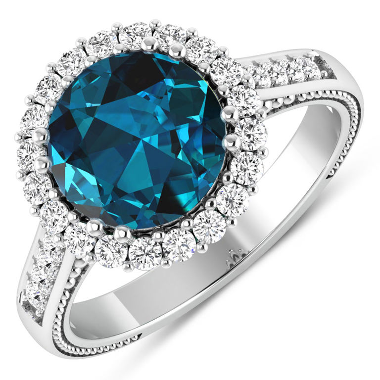 14k White Gold Topaz and Diamond Ring
