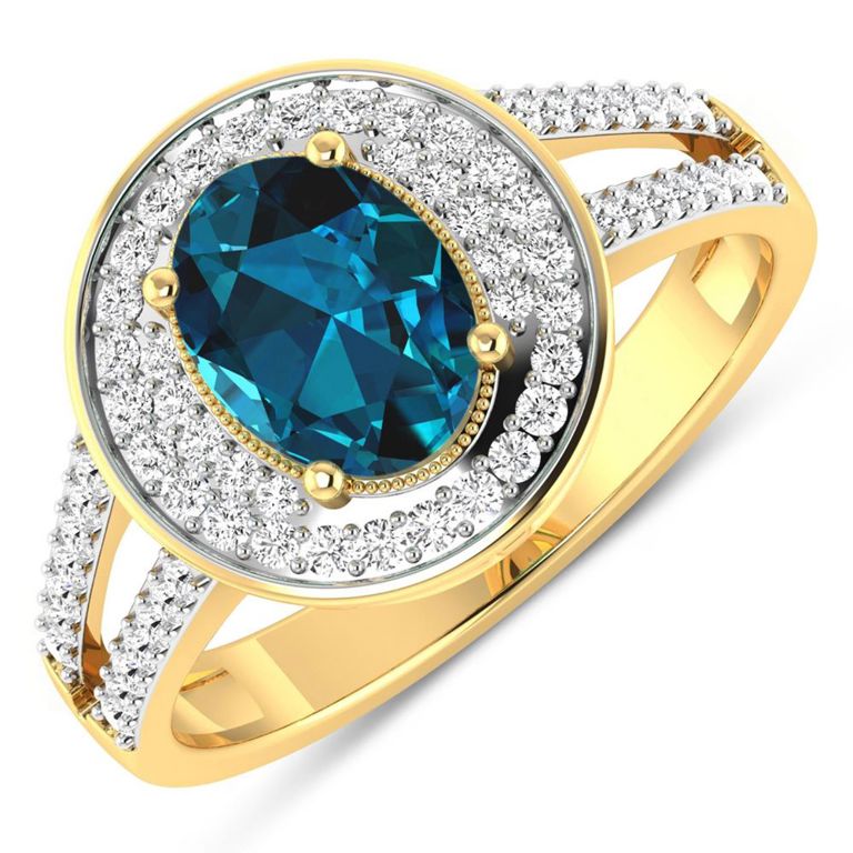 14k Yellow Gold Topaz and Diamond Ring
