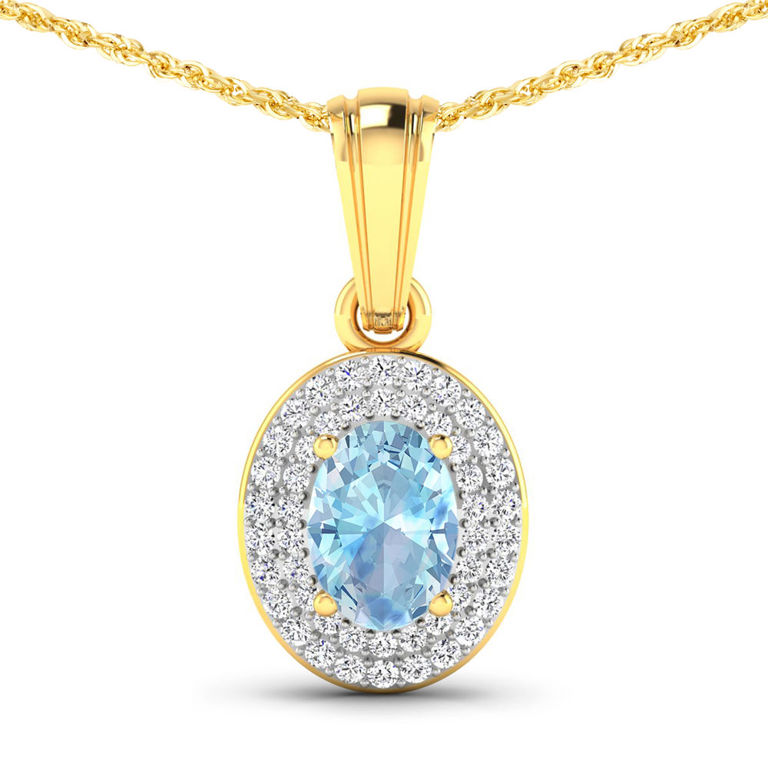 14k Yellow Gold Aquamarine and Diamond Pendant