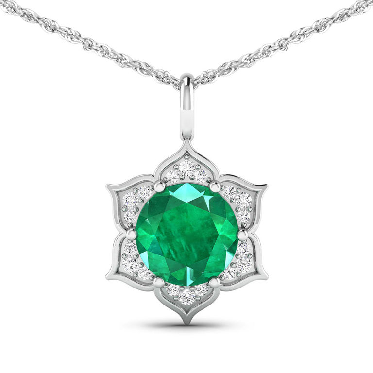 14k White Gold Emerald and Diamond Pendant