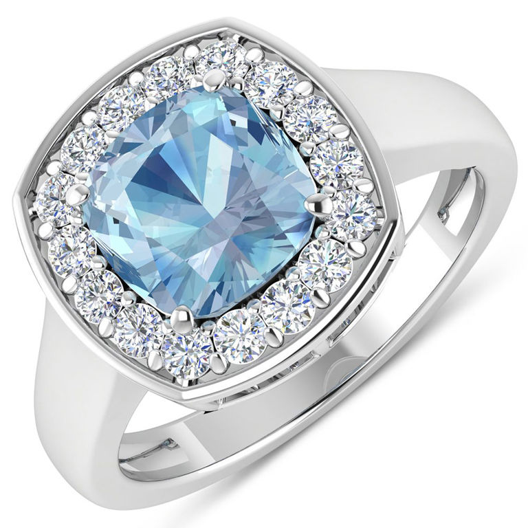 14k White Gold Aquamarine and Diamond Ring