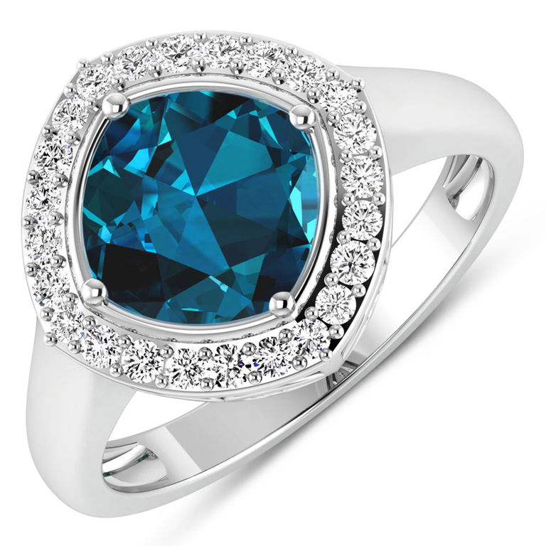 14k White Gold London Blue Topaz and Diamond Ring