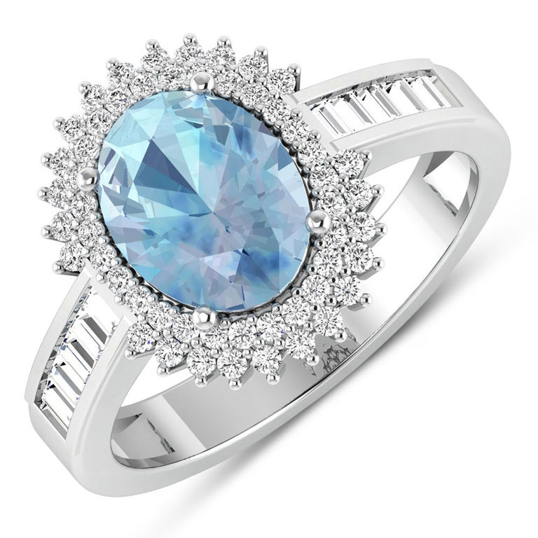 14k White Gold Aquamarine and Diamond Ring