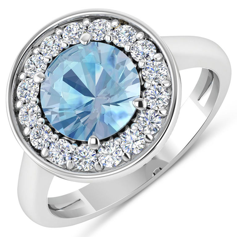 14k White Gold Aquamarine and Diamond Ring