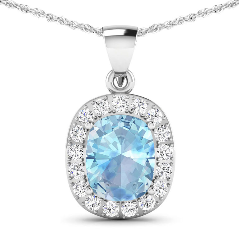 14k White Gold Aquamarine and Diamond Pendant