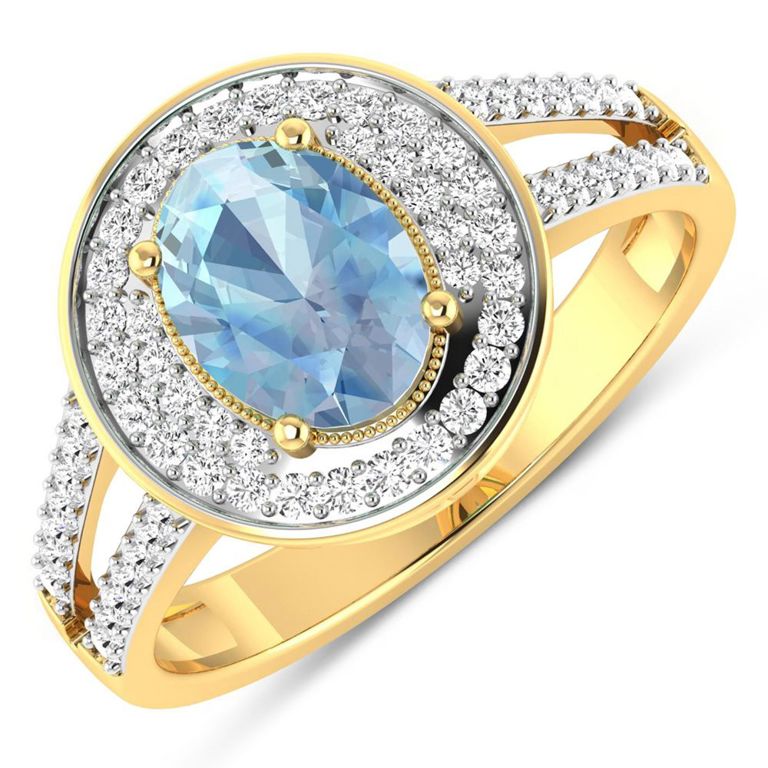 14k Yellow Gold Aquamarine and Diamond Ring