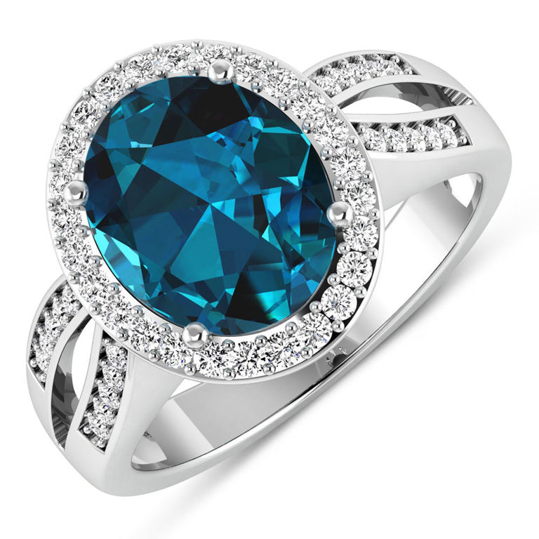 14k White Gold London Blue Topaz and Diamond Ring