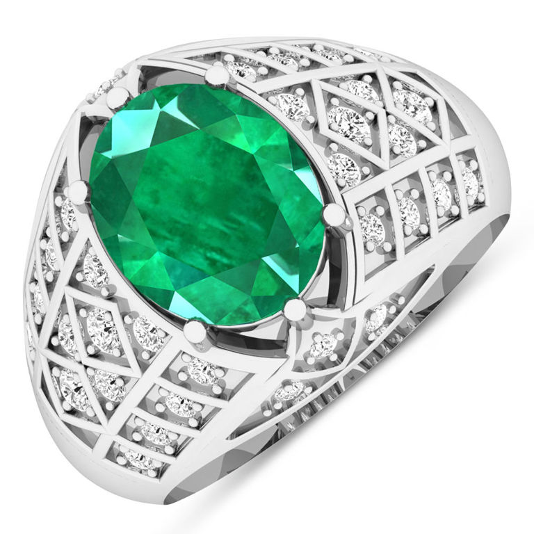 14k White Gold Emerald and Diamond Ring