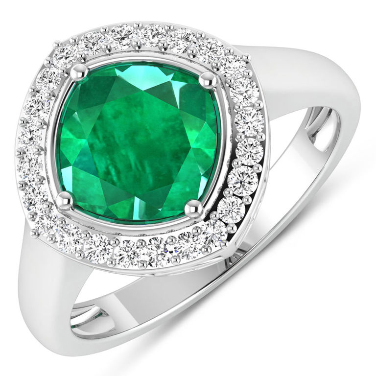 14k White Gold Emerald and Diamond Ring