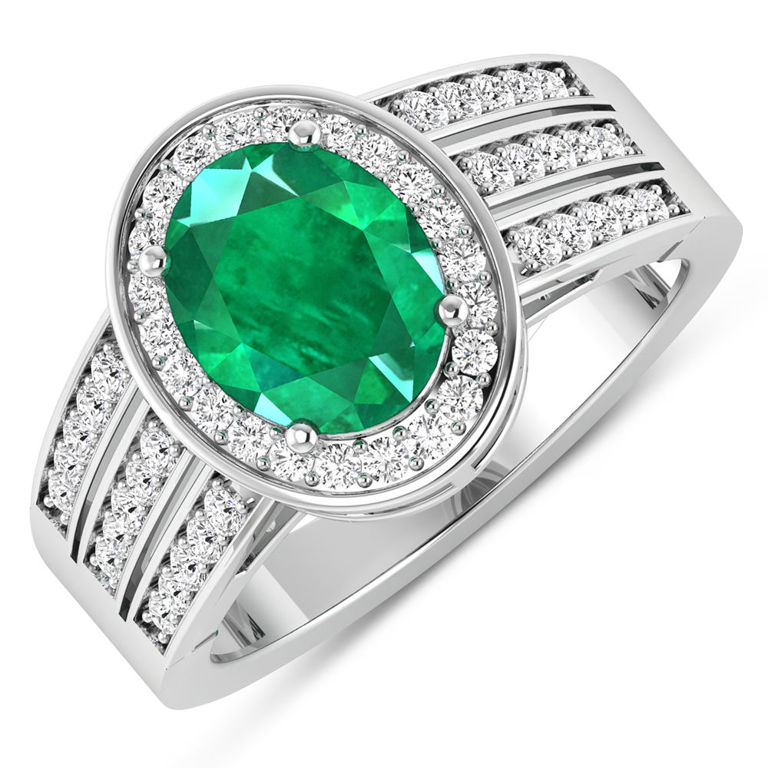 14k White Gold Emerald and Diamond Ring