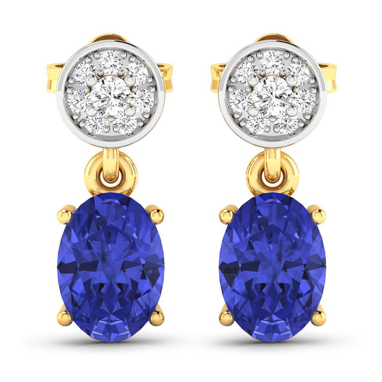 14k Yellow Gold Tanzanite and Diamond Earrings