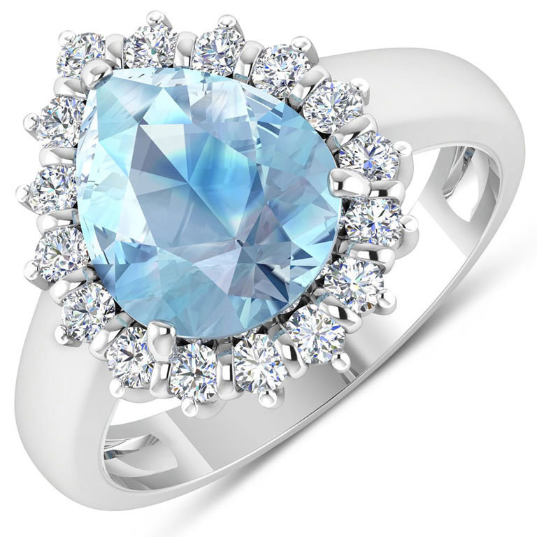 14k White Gold Aquamarine and Diamond Ring