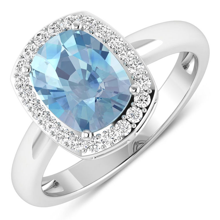 14k White Gold Aquamarine and Diamond Ring