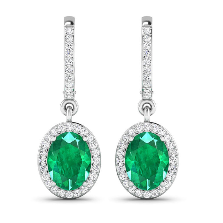 14k White Gold Emerald and Diamond Earrings