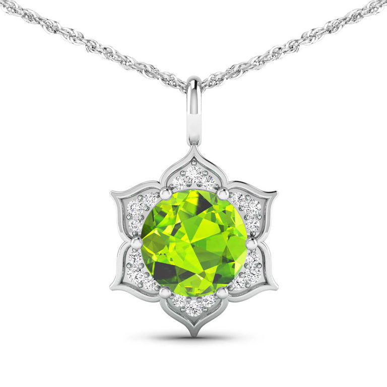 14k White Gold Peridot and Diamond Pendant