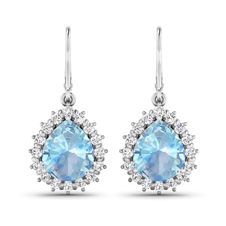 14k White Gold Aquamarine and Diamond Earrings