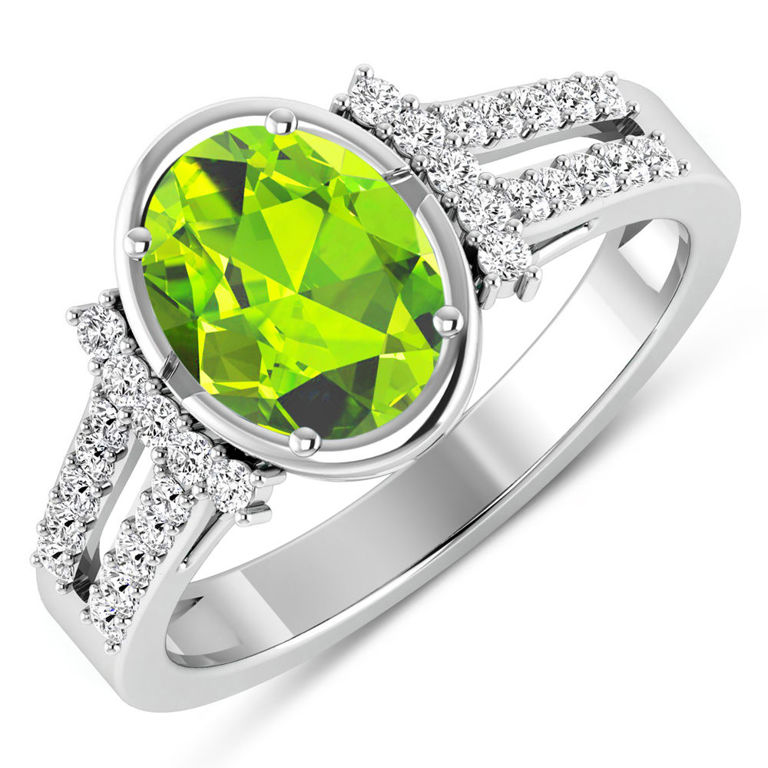 14k White Gold Peridot and Diamond Ring