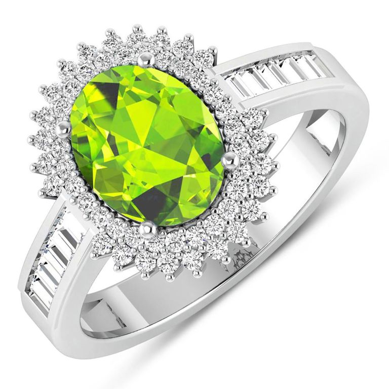 14k White Gold Peridot and Diamond Ring