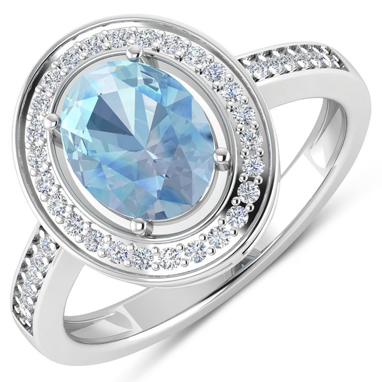 14k White Gold Aquamarine and Diamond Ring
