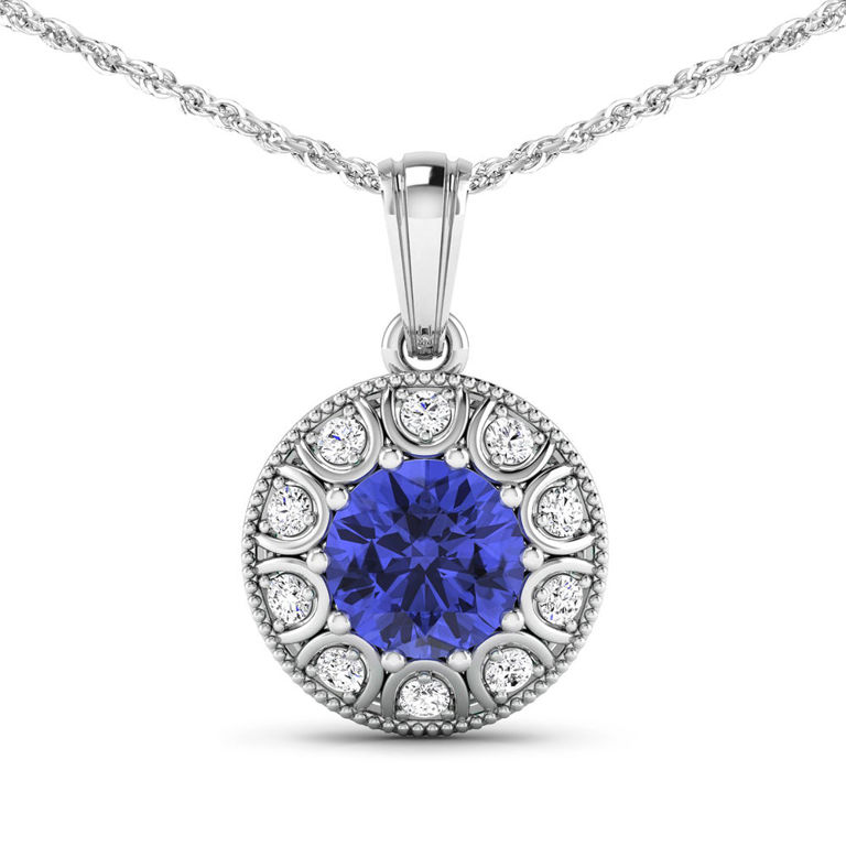 14k White Gold Tanzanite and Diamond Pendant