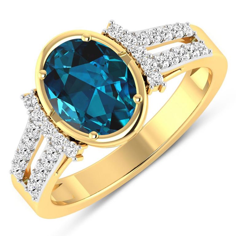 14k Yellow Gold Topaz and Diamond Ring