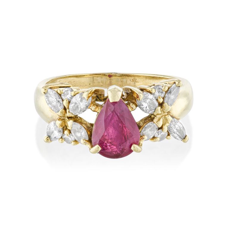 18k Yellow Gold Ruby and Diamond Ring
