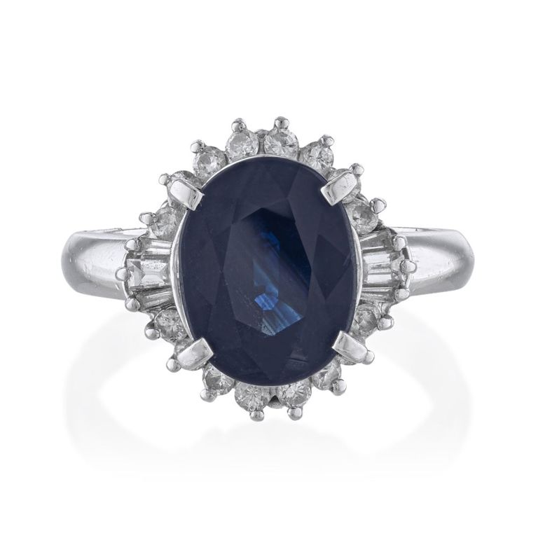 Platinum Sapphire and Diamond Ring