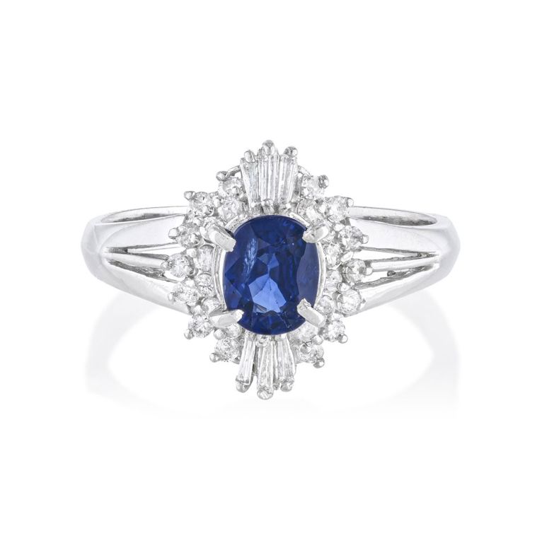 Platinum Sapphire and Diamond Ring
